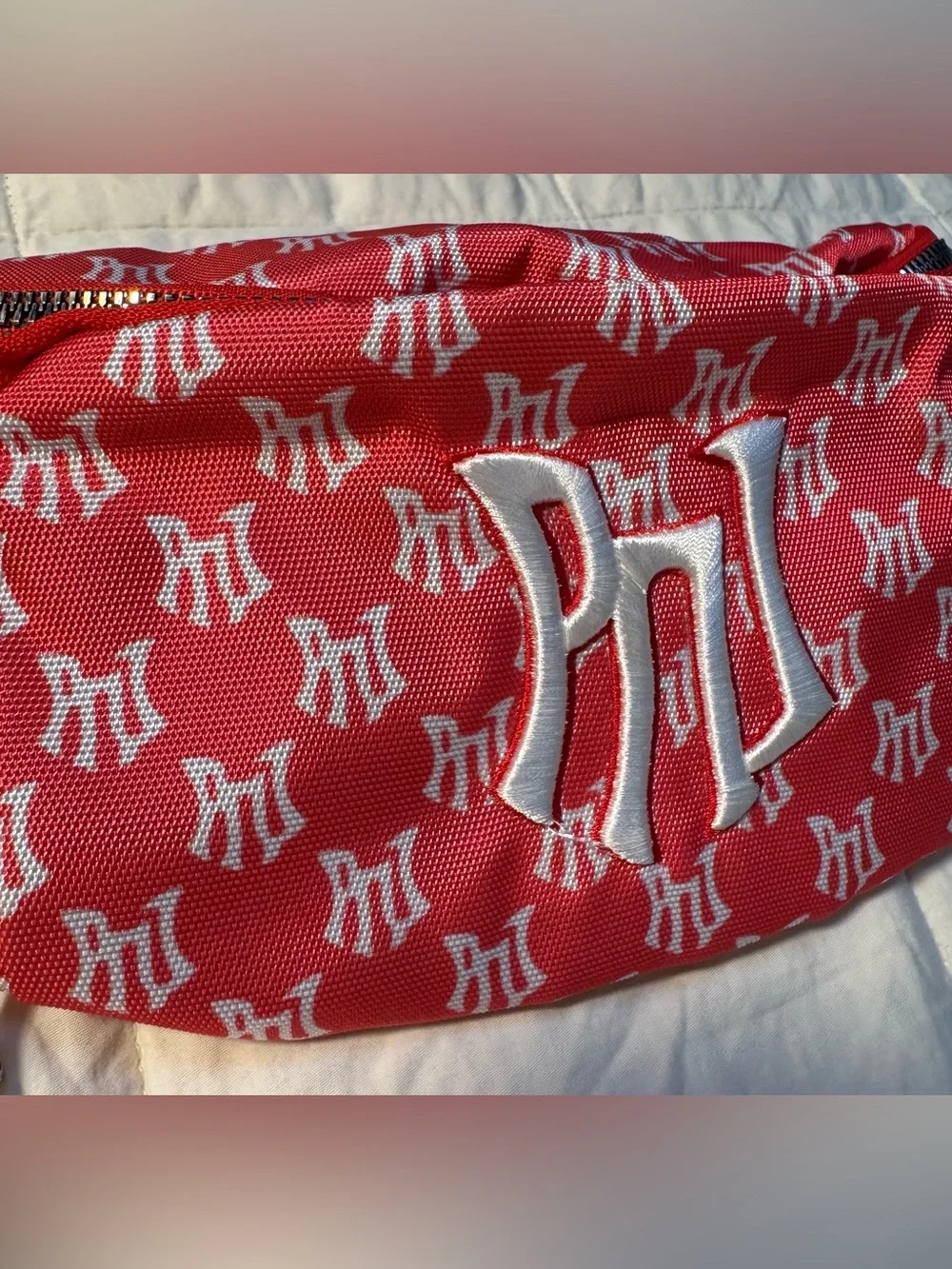 Red Monogram Waist Bag Fanny Pack Embroidered Logo Y2K Streetwear